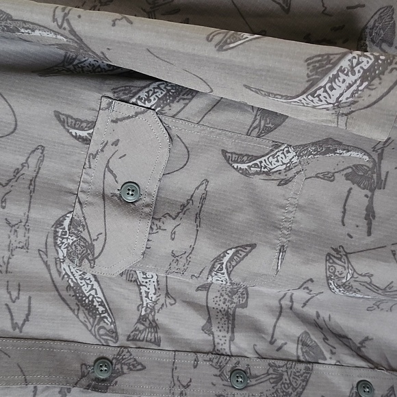 Croft and barrow fish print short sleeve casual button down shirt men's XXL - Picture 8 of 9